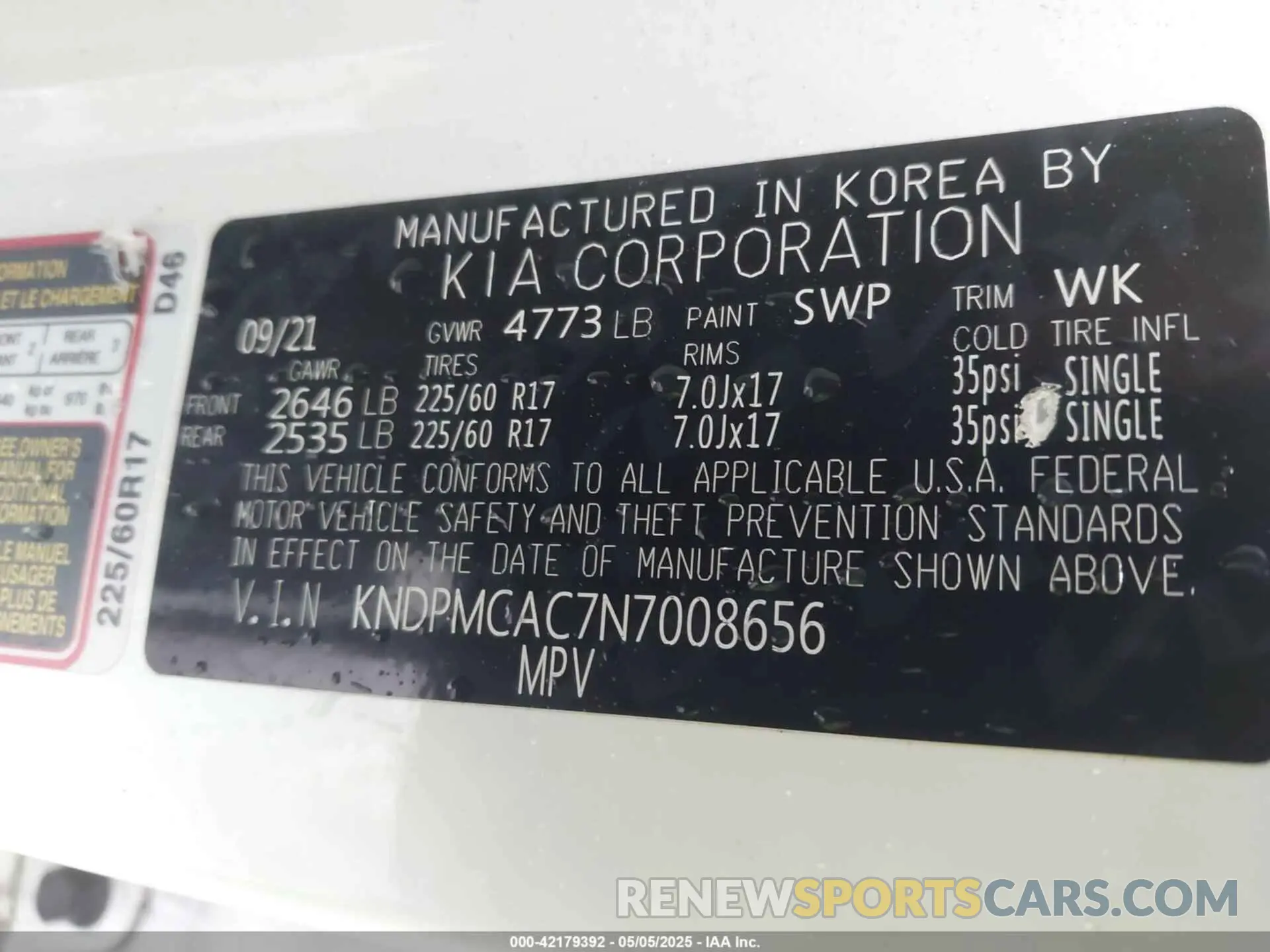 9 Photograph of a damaged car KNDPMCAC7N7008656 KIA SPORTAGE 2022