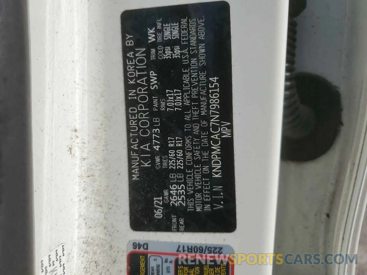 13 Photograph of a damaged car KNDPMCAC7N7986154 KIA SPORTAGE 2022