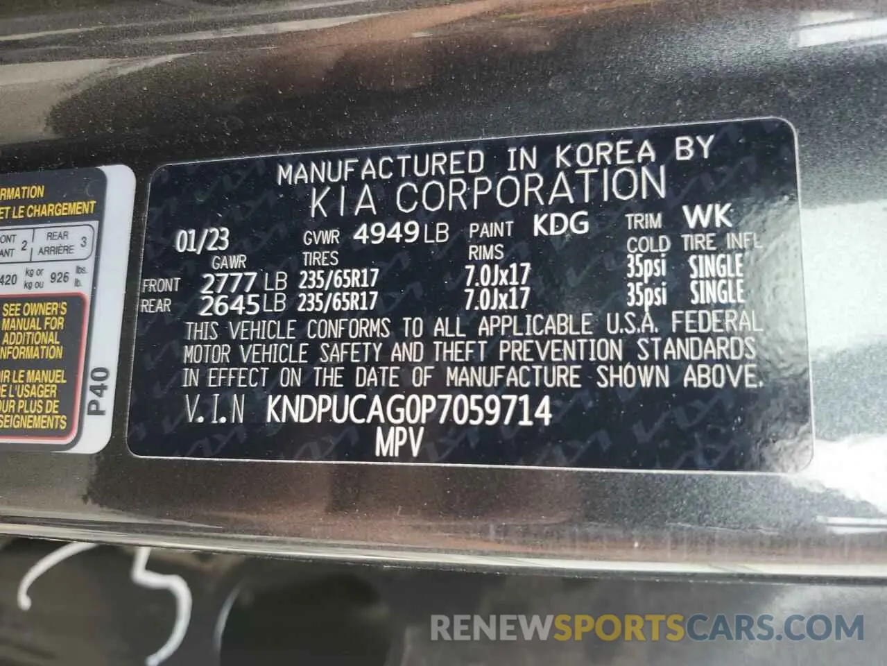 14 Photograph of a damaged car KNDPUCAG0P7059714 KIA SPORTAGE 2023