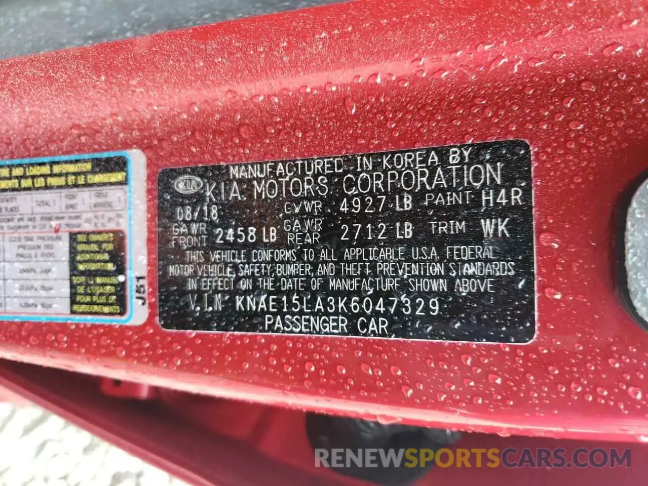 14 Photograph of a damaged car KNAE15LA3K6047329 KIA STINGER 2019