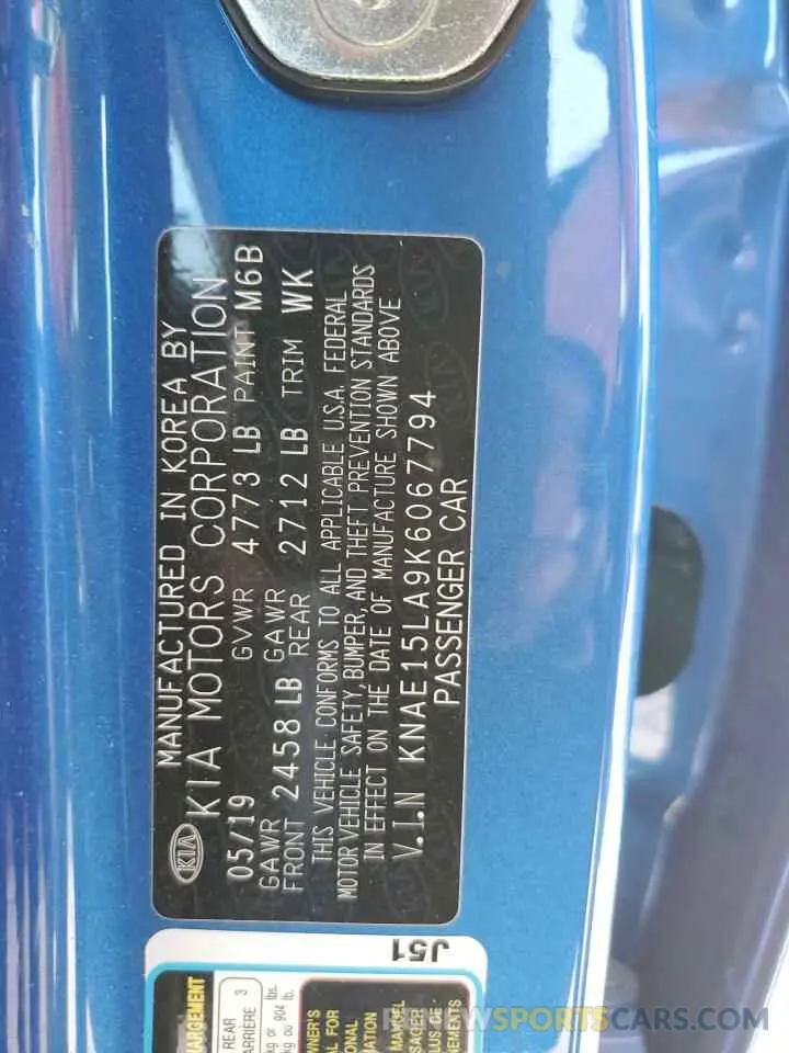 13 Photograph of a damaged car KNAE15LA9K6067794 KIA STINGER 2019