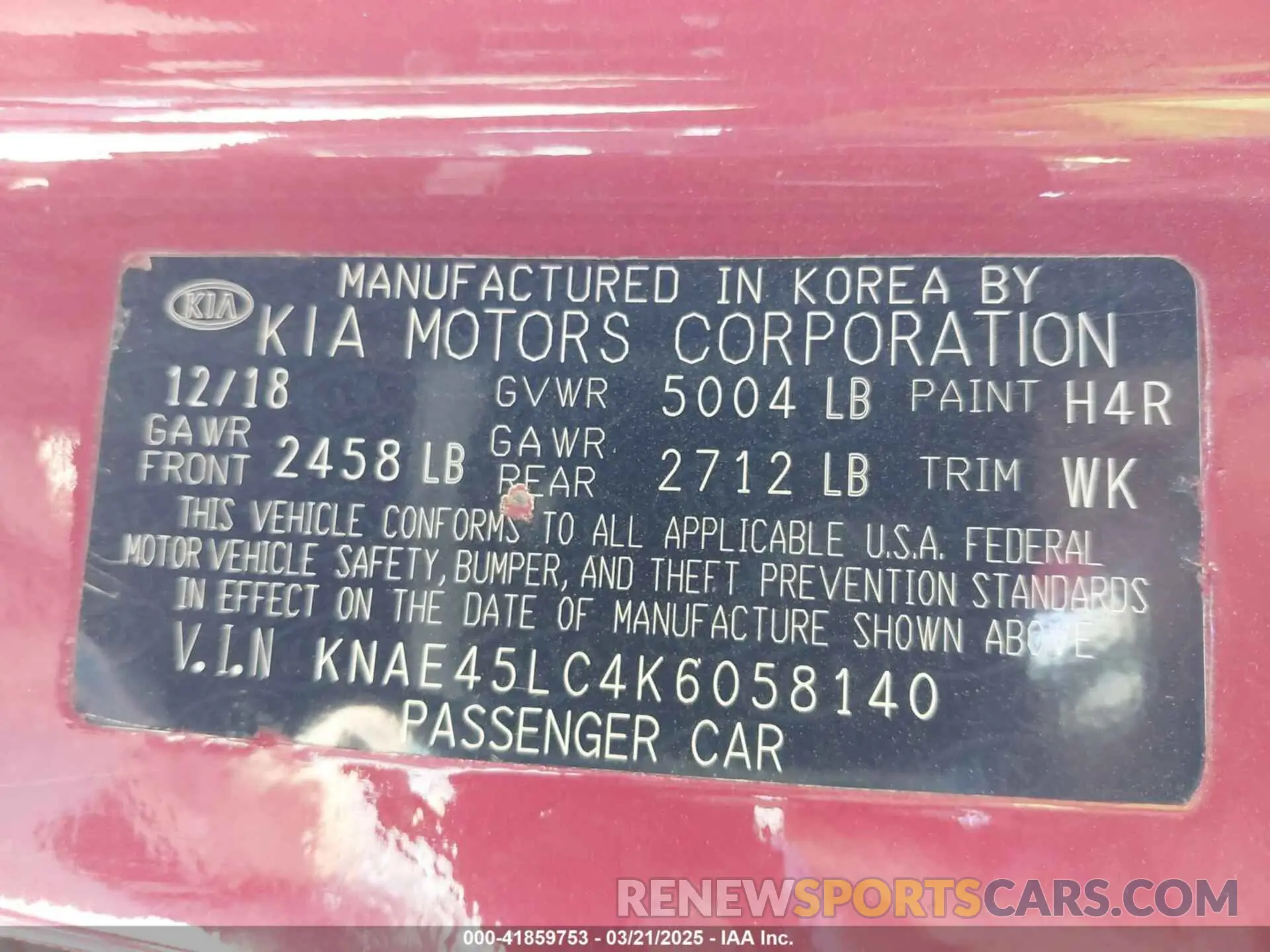9 Photograph of a damaged car KNAE45LC4K6058140 KIA STINGER 2019