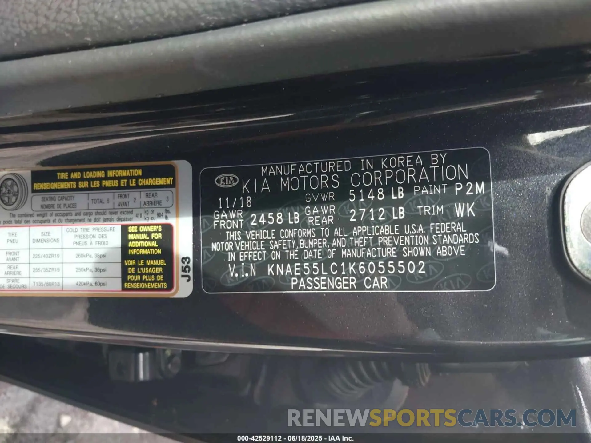 9 Photograph of a damaged car KNAE55LC1K6055502 KIA STINGER 2019