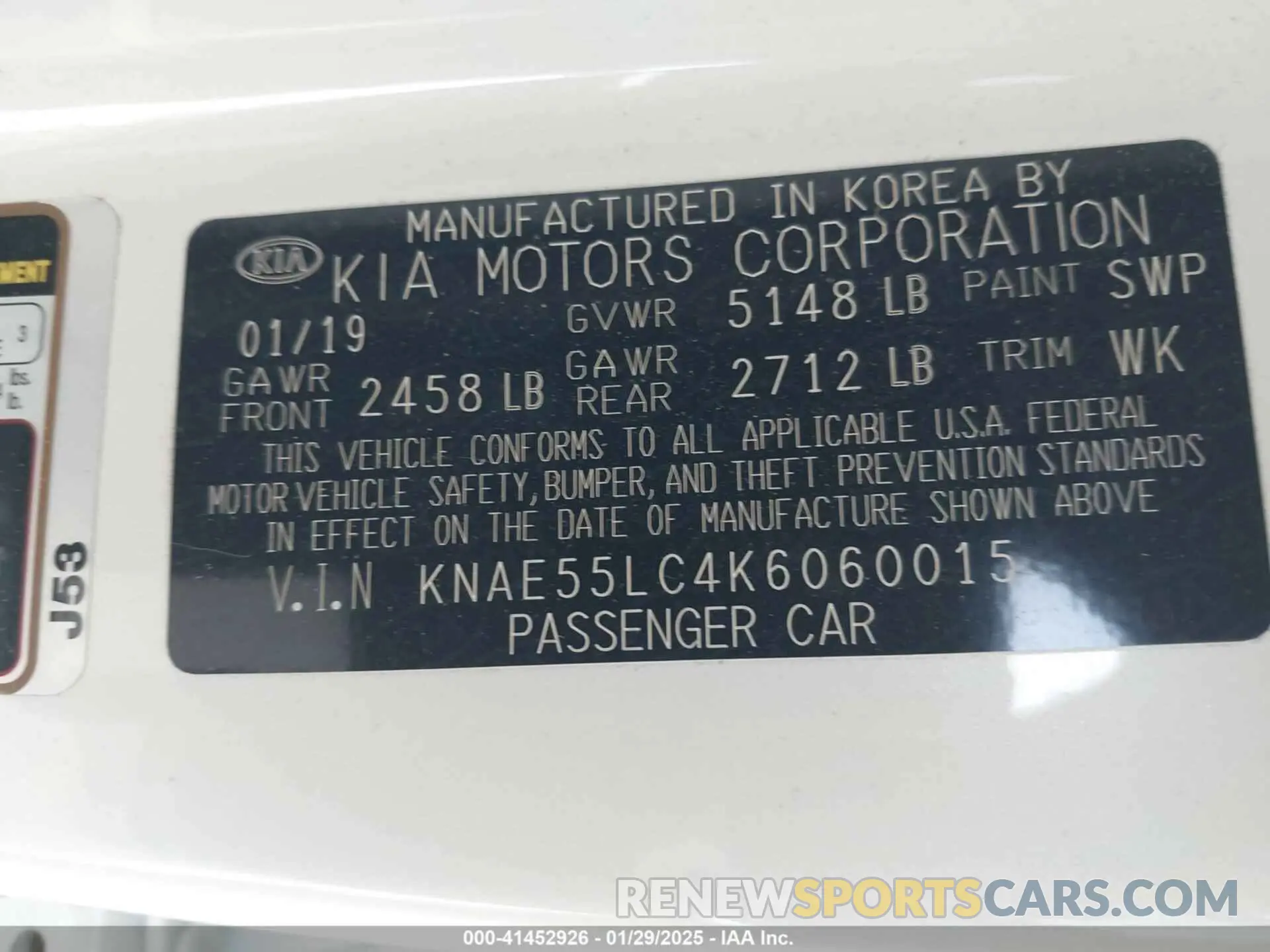 9 Photograph of a damaged car KNAE55LC4K6060015 KIA STINGER 2019