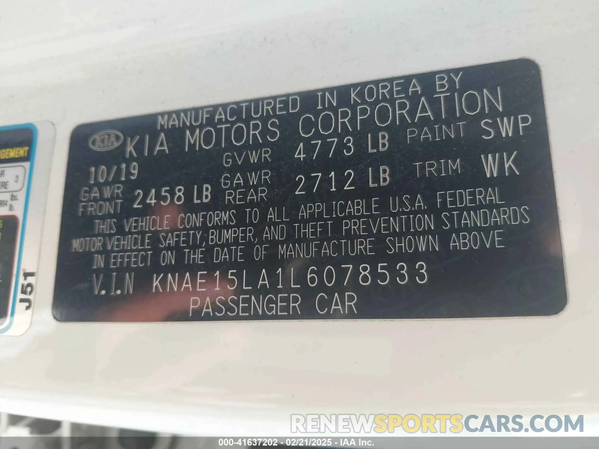 9 Photograph of a damaged car KNAE15LA1L6078533 KIA STINGER 2020