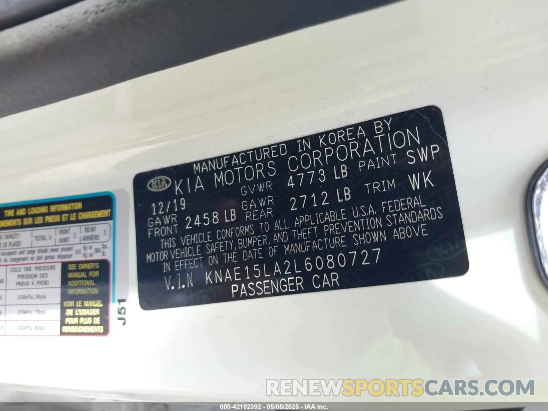 9 Photograph of a damaged car KNAE15LA2L6080727 KIA STINGER 2020