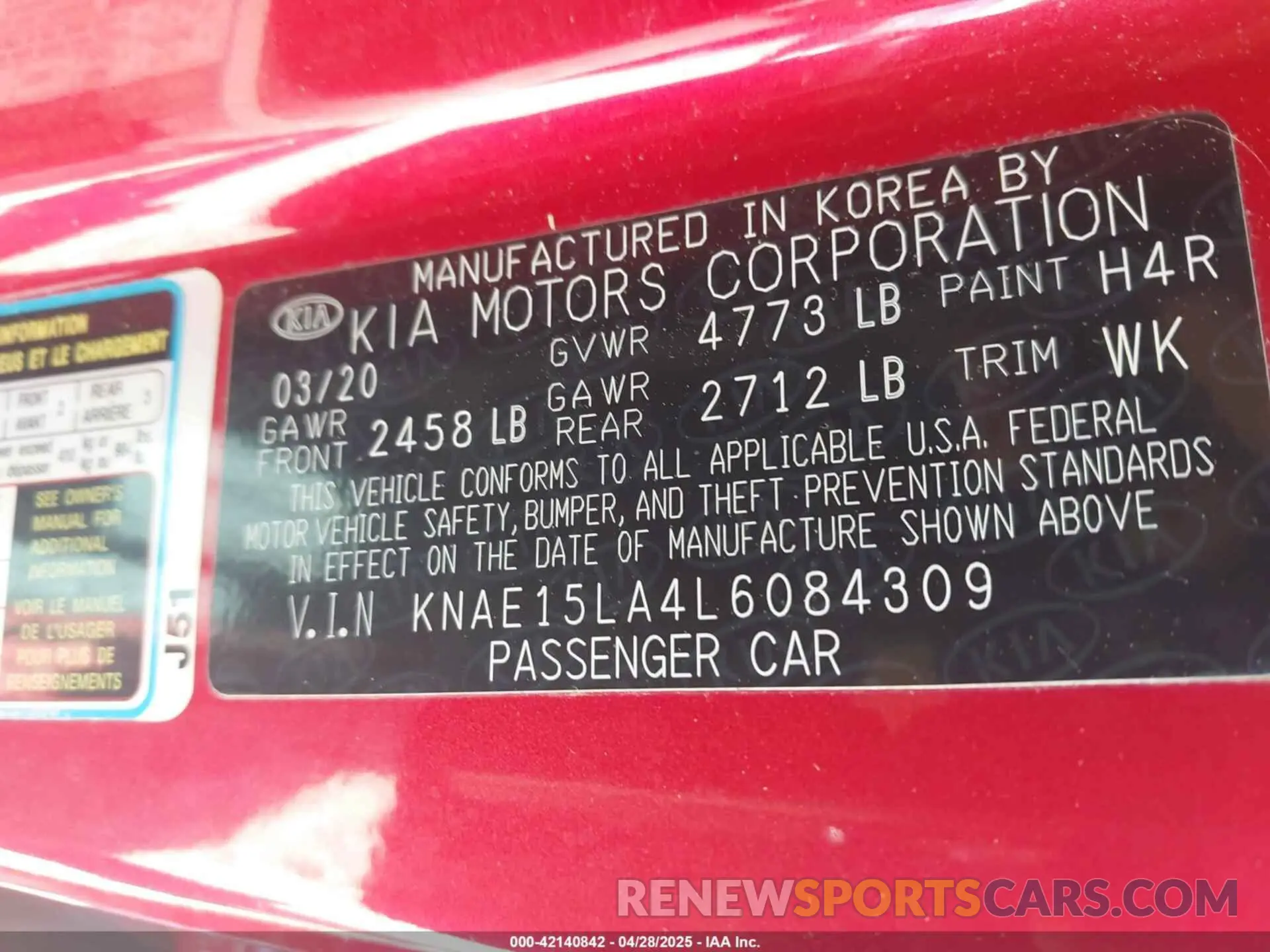 9 Photograph of a damaged car KNAE15LA4L6084309 KIA STINGER 2020