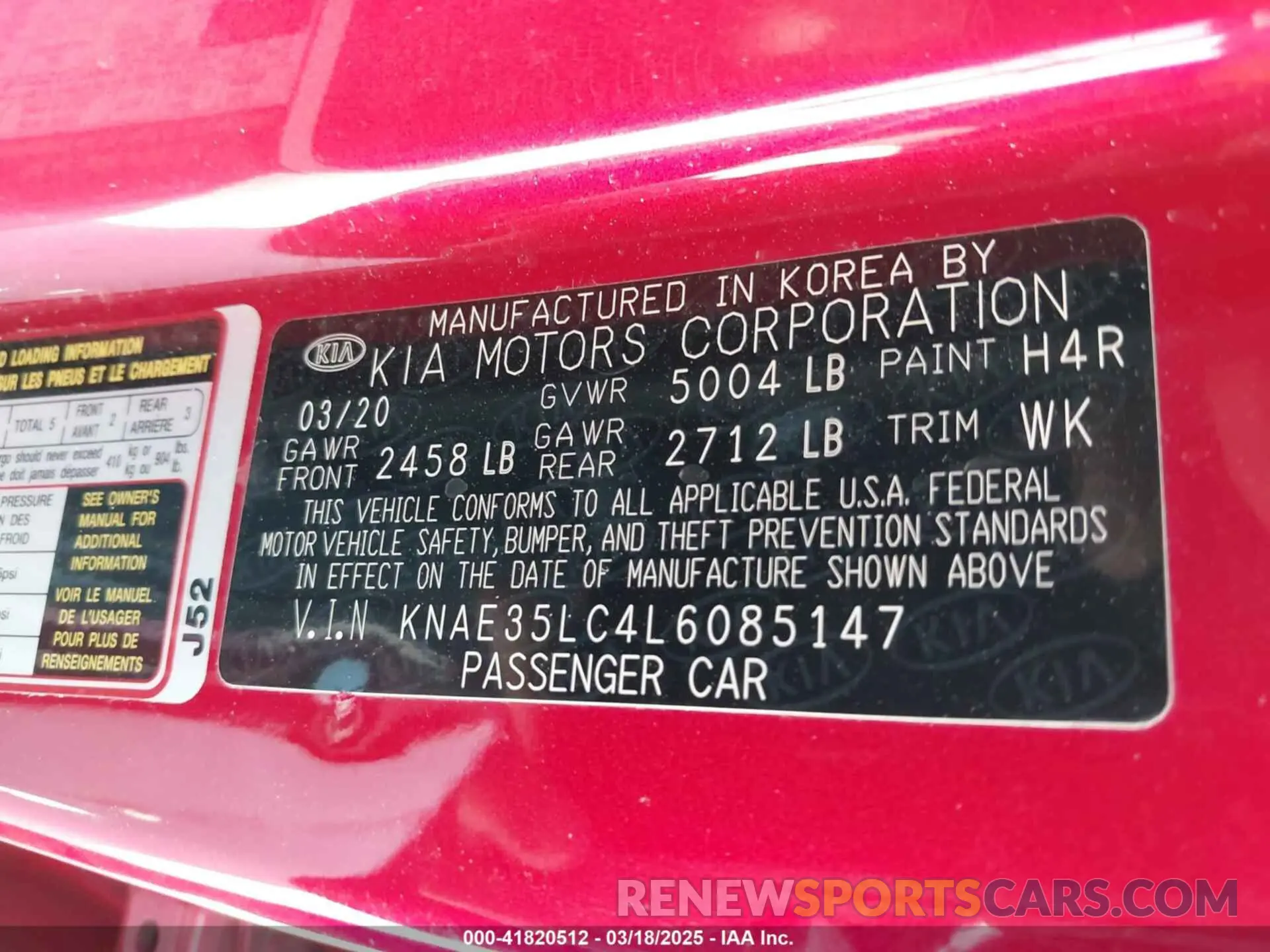 9 Photograph of a damaged car KNAE35LC4L6085147 KIA STINGER 2020