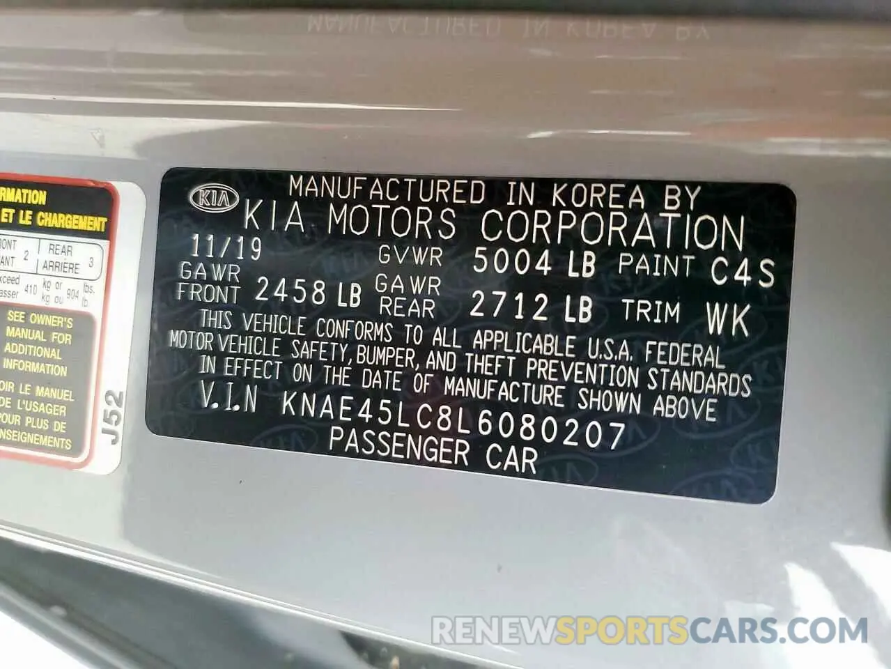 13 Photograph of a damaged car KNAE45LC8L6080207 KIA STINGER 2020