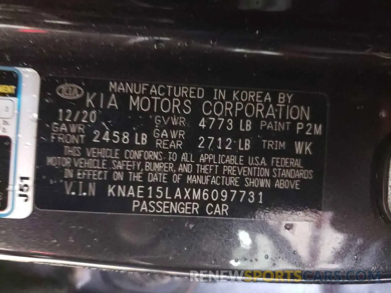 12 Photograph of a damaged car KNAE15LAXM6097731 KIA STINGER 2021