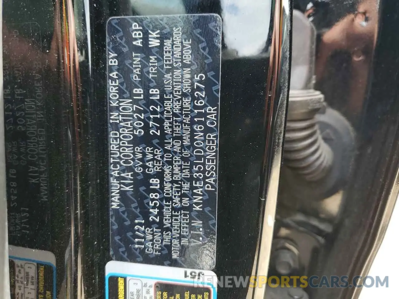 13 Photograph of a damaged car KNAE35LD0N6116275 KIA STINGER 2022
