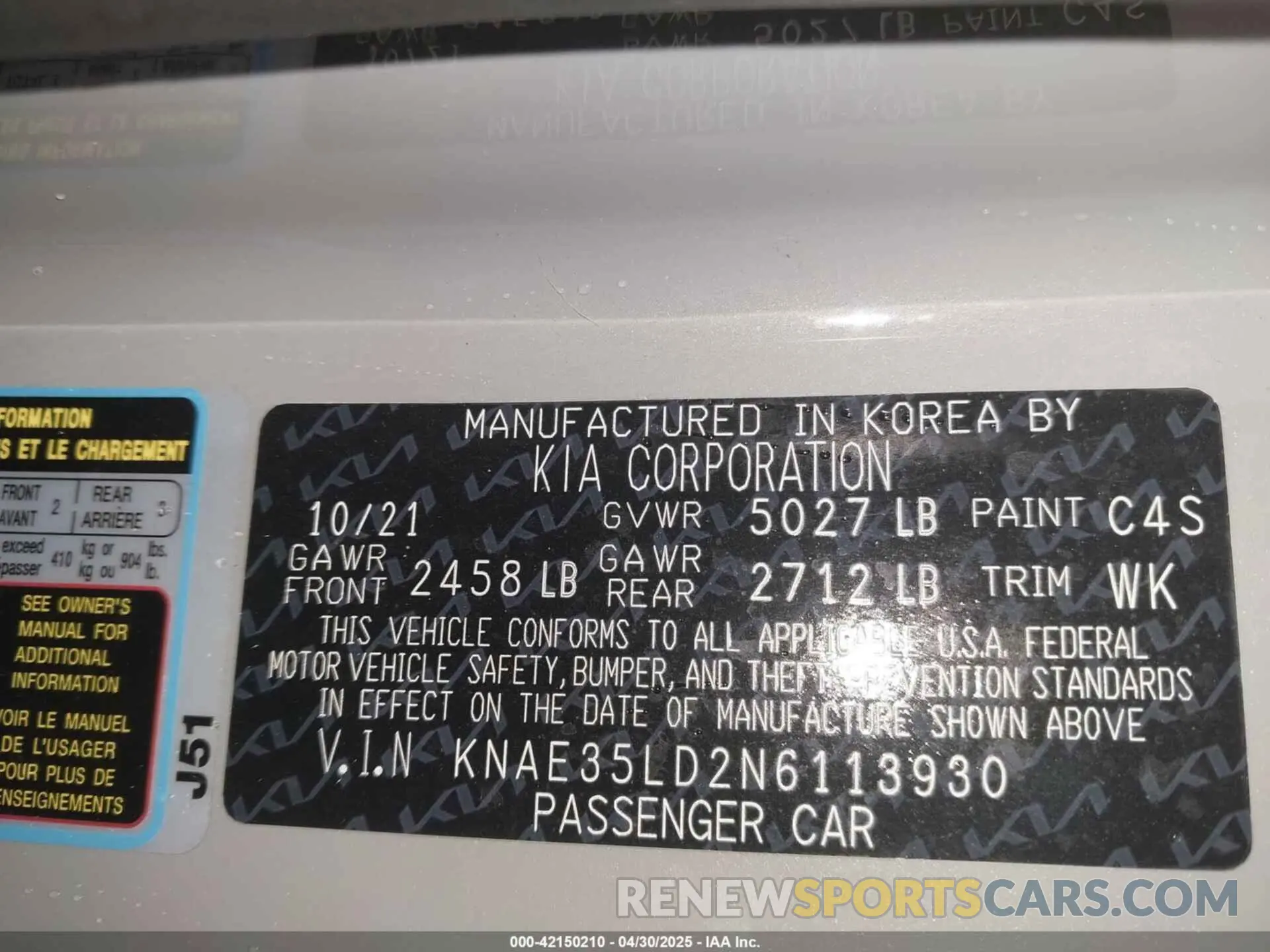 9 Photograph of a damaged car KNAE35LD2N6113930 KIA STINGER 2022