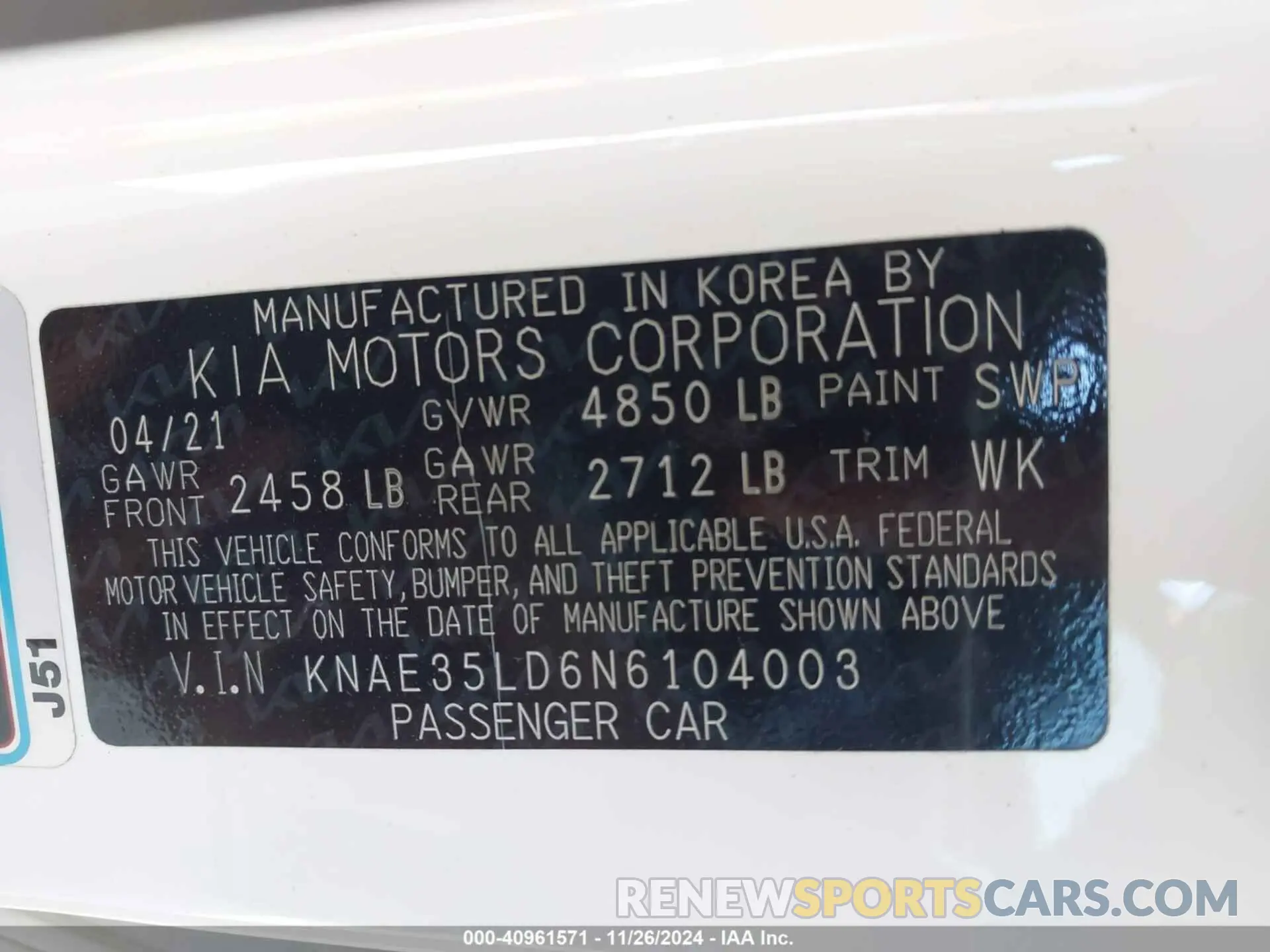 9 Photograph of a damaged car KNAE35LD6N6104003 KIA STINGER 2022