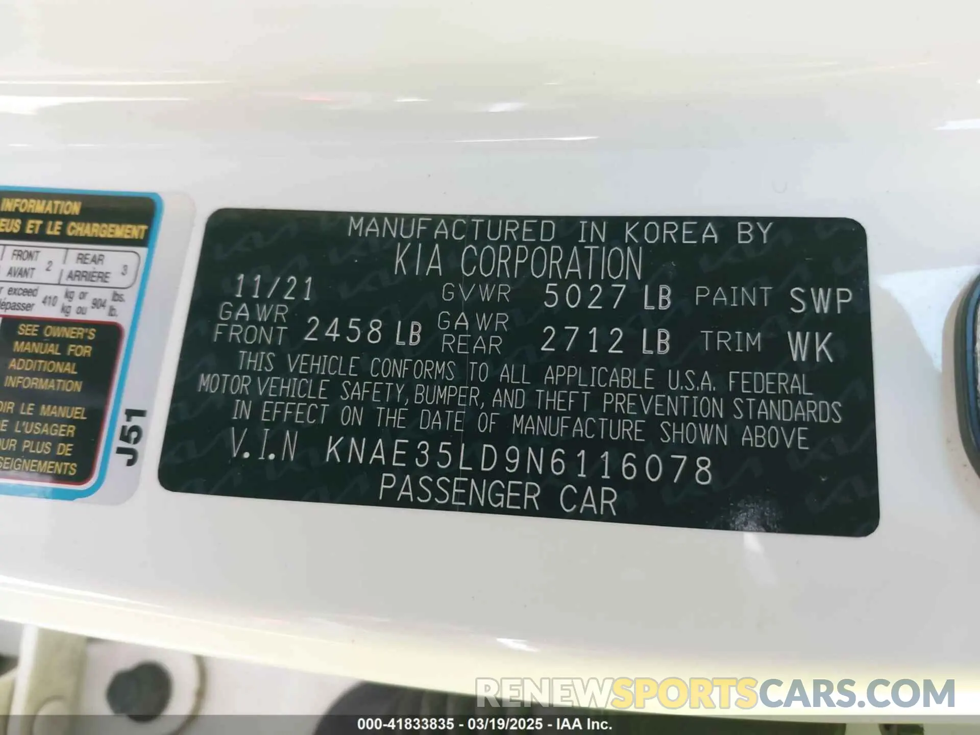 9 Photograph of a damaged car KNAE35LD9N6116078 KIA STINGER 2022