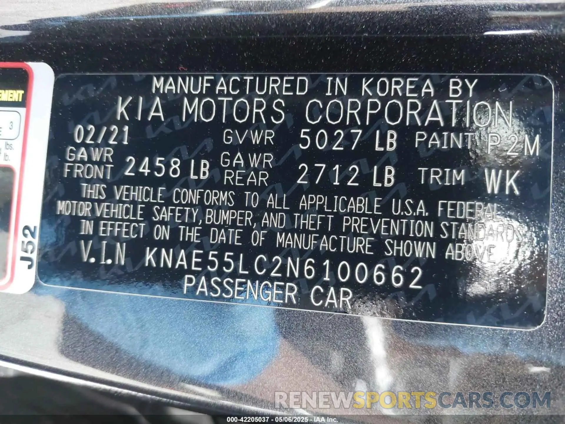 9 Photograph of a damaged car KNAE55LC2N6100662 KIA STINGER 2022