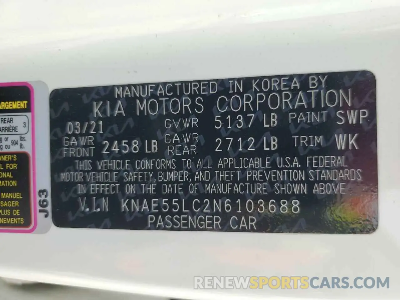 14 Photograph of a damaged car KNAE55LC2N6103688 KIA STINGER 2022