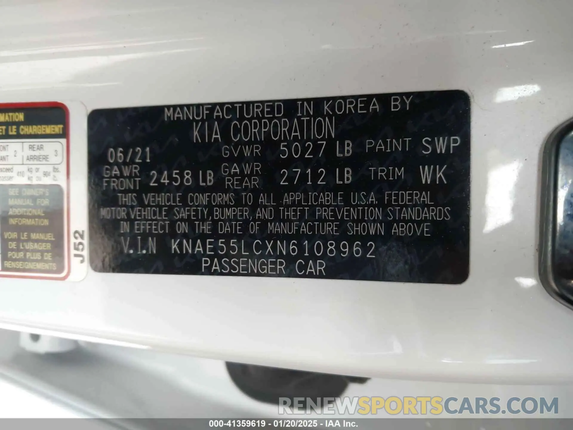 9 Photograph of a damaged car KNAE55LCXN6108962 KIA STINGER 2022