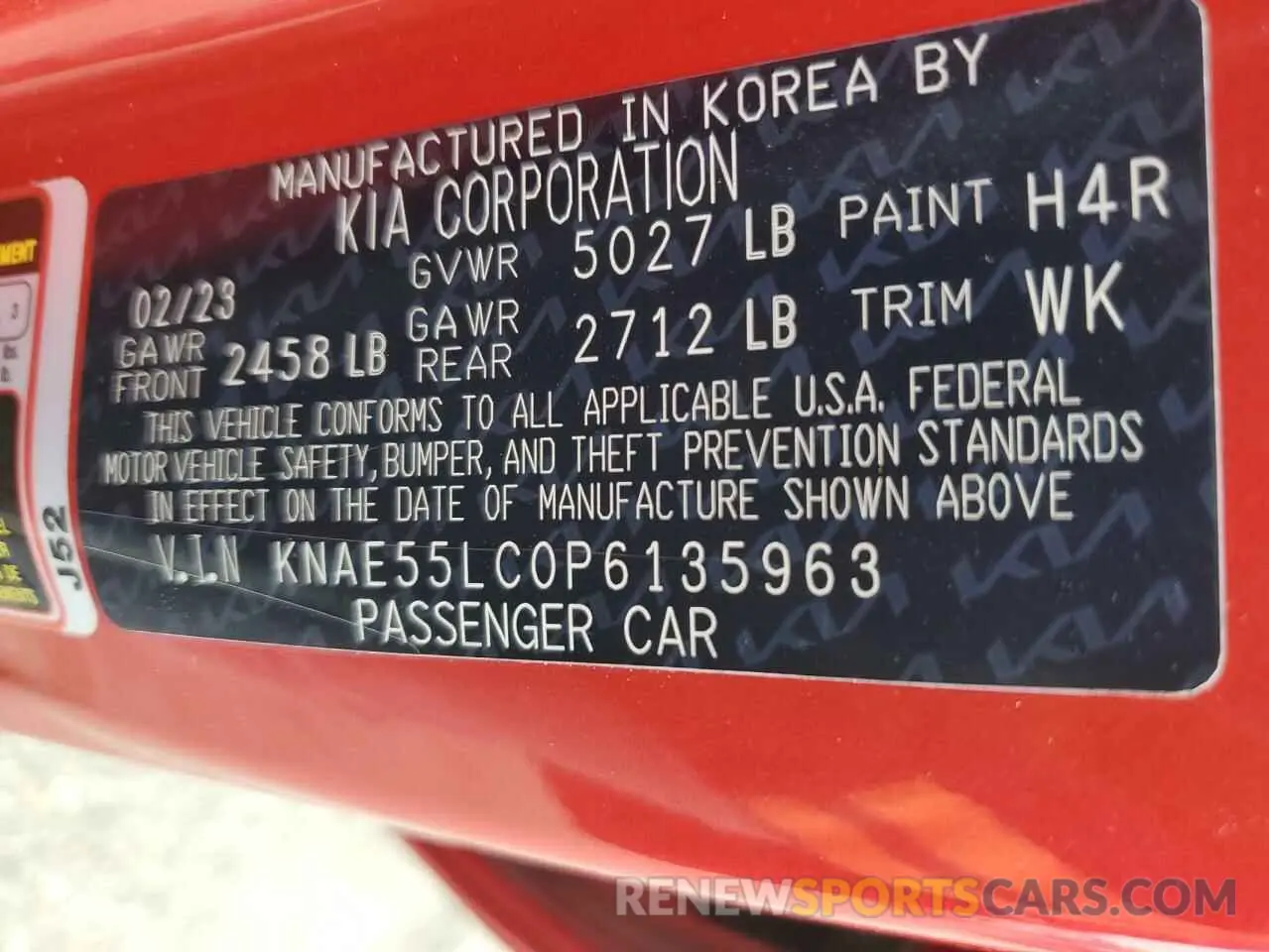 12 Photograph of a damaged car KNAE55LC0P6135963 KIA STINGER 2023