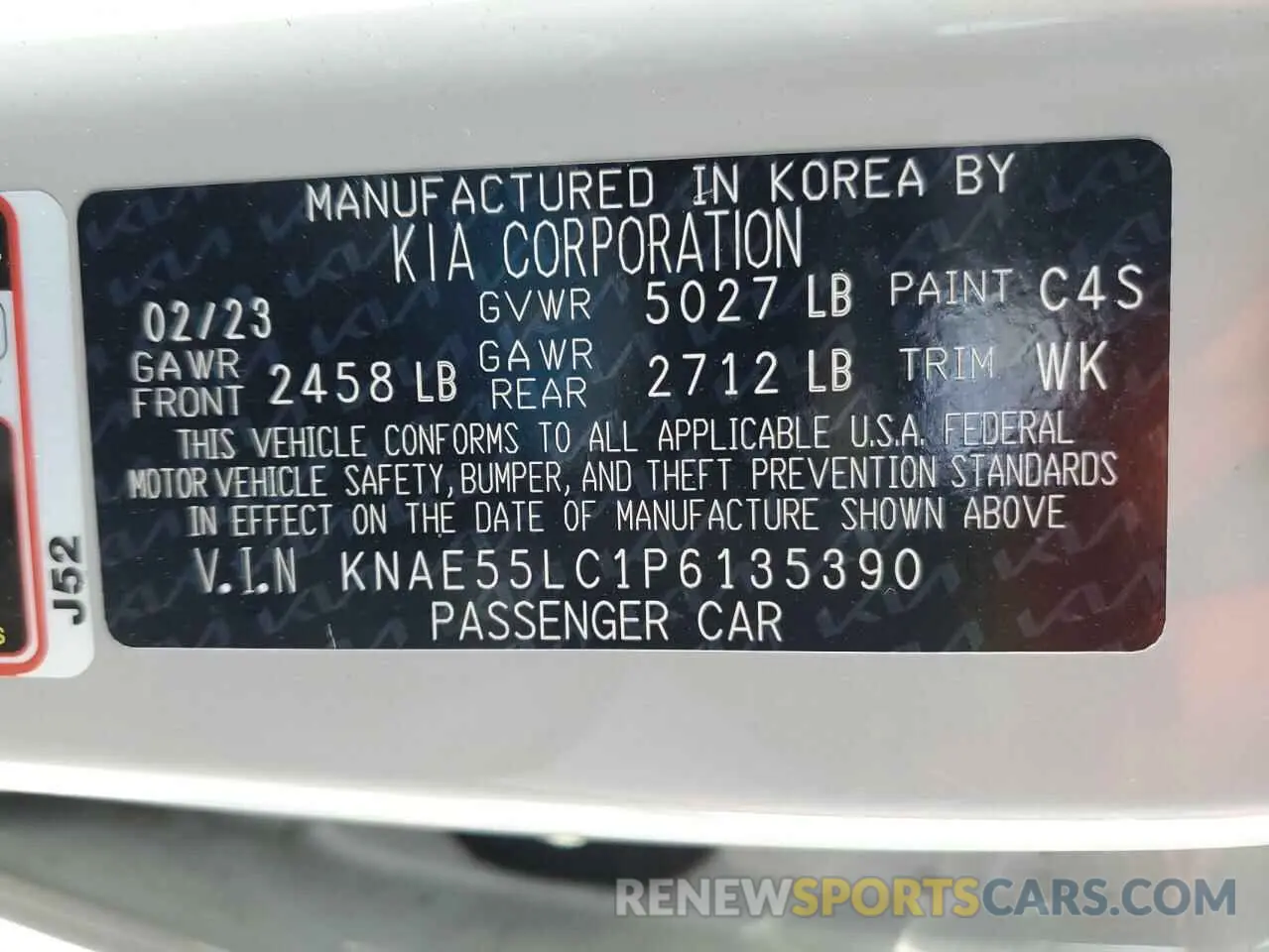 12 Photograph of a damaged car KNAE55LC1P6135390 KIA STINGER 2023