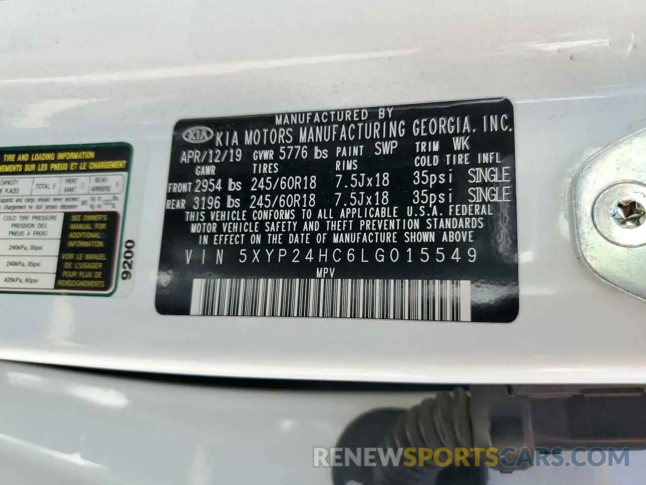 13 Photograph of a damaged car 5XYP24HC6LG015549 KIA TELLURIDE 2020