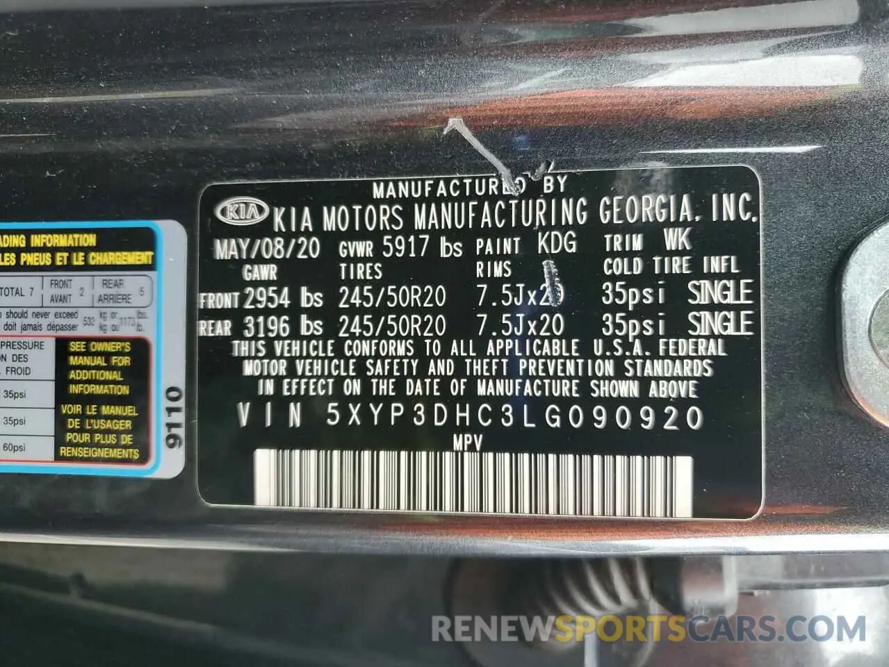 13 Photograph of a damaged car 5XYP3DHC3LG090920 KIA TELLURIDE 2020