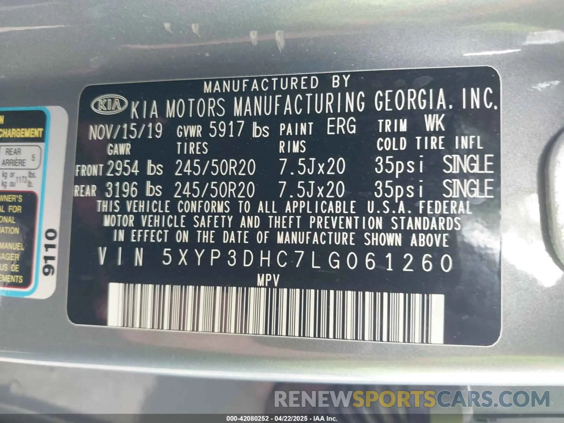9 Photograph of a damaged car 5XYP3DHC7LG061260 KIA TELLURIDE 2020