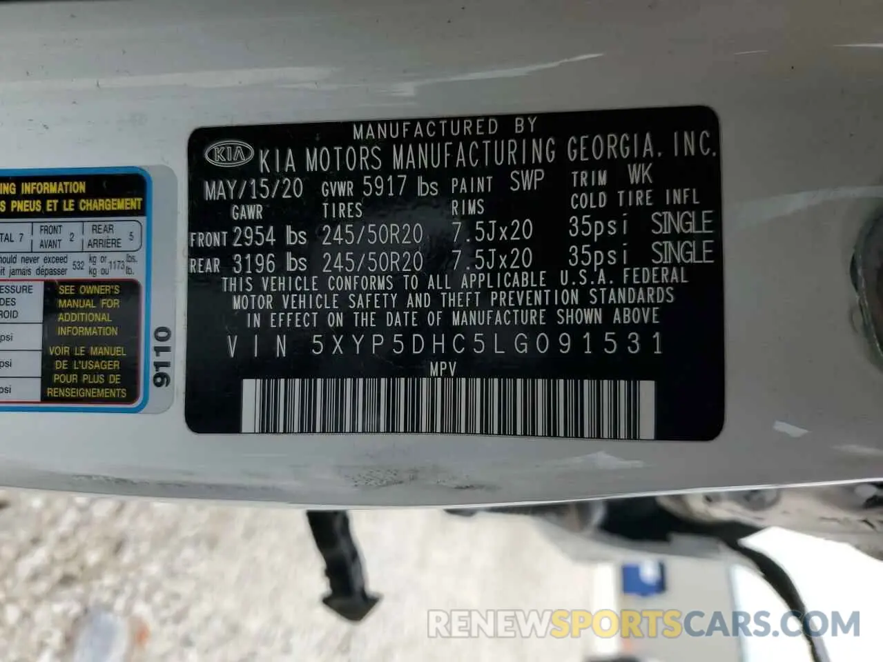 13 Photograph of a damaged car 5XYP5DHC5LG091531 KIA TELLURIDE 2020