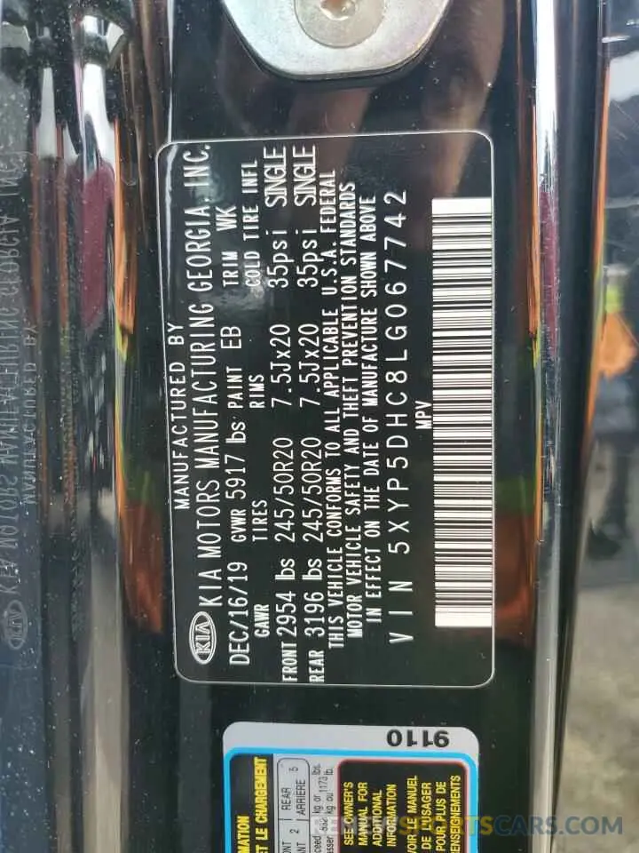16 Photograph of a damaged car 5XYP5DHC8LG067742 KIA TELLURIDE 2020