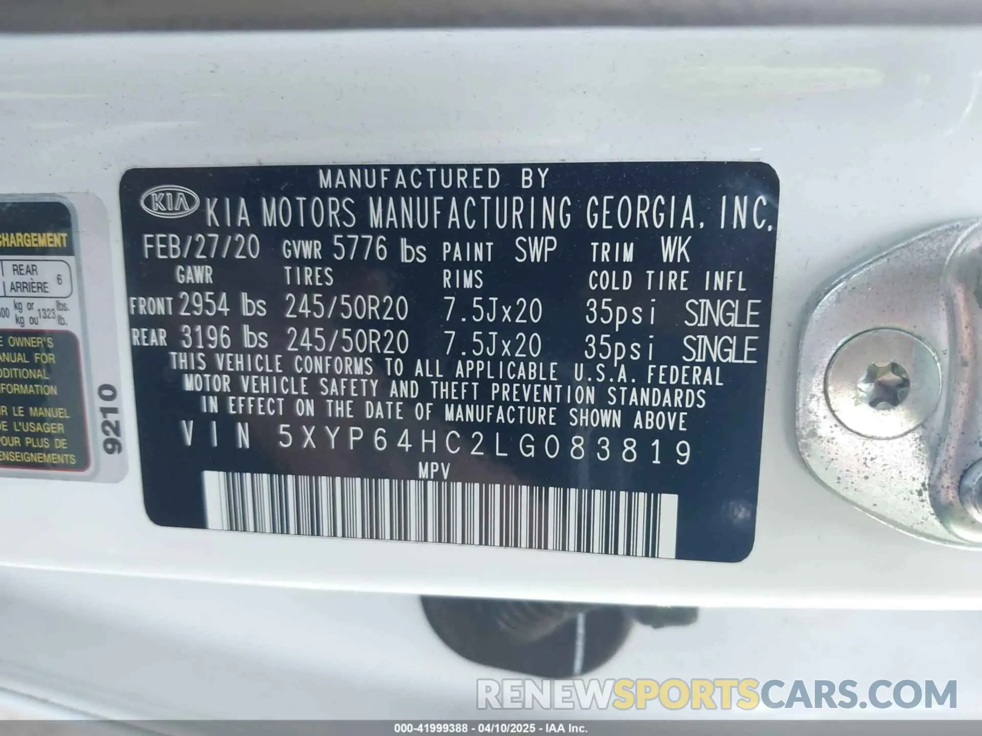9 Photograph of a damaged car 5XYP64HC2LG083819 KIA TELLURIDE 2020