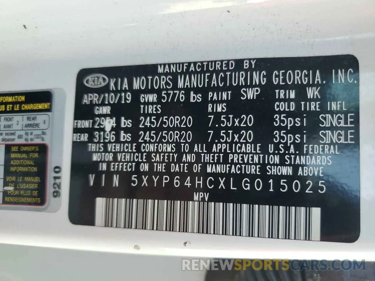 13 Photograph of a damaged car 5XYP64HCXLG015025 KIA TELLURIDE 2020