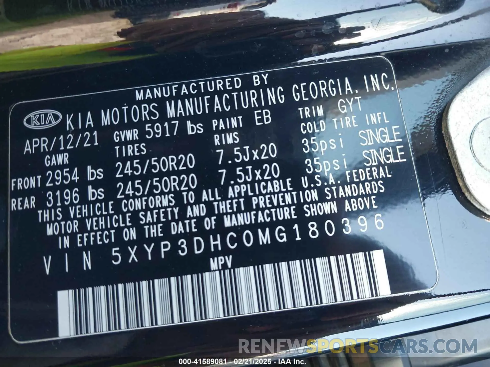 9 Photograph of a damaged car 5XYP3DHC0MG180396 KIA TELLURIDE 2021