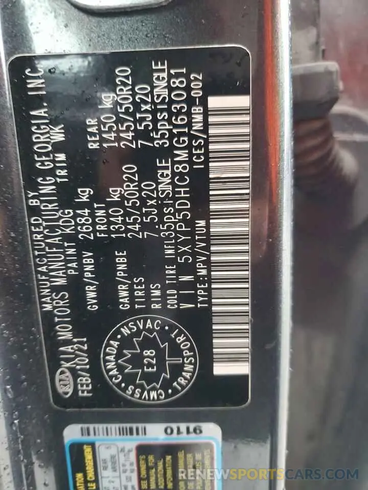 13 Photograph of a damaged car 5XYP5DHC8MG163081 KIA TELLURIDE 2021