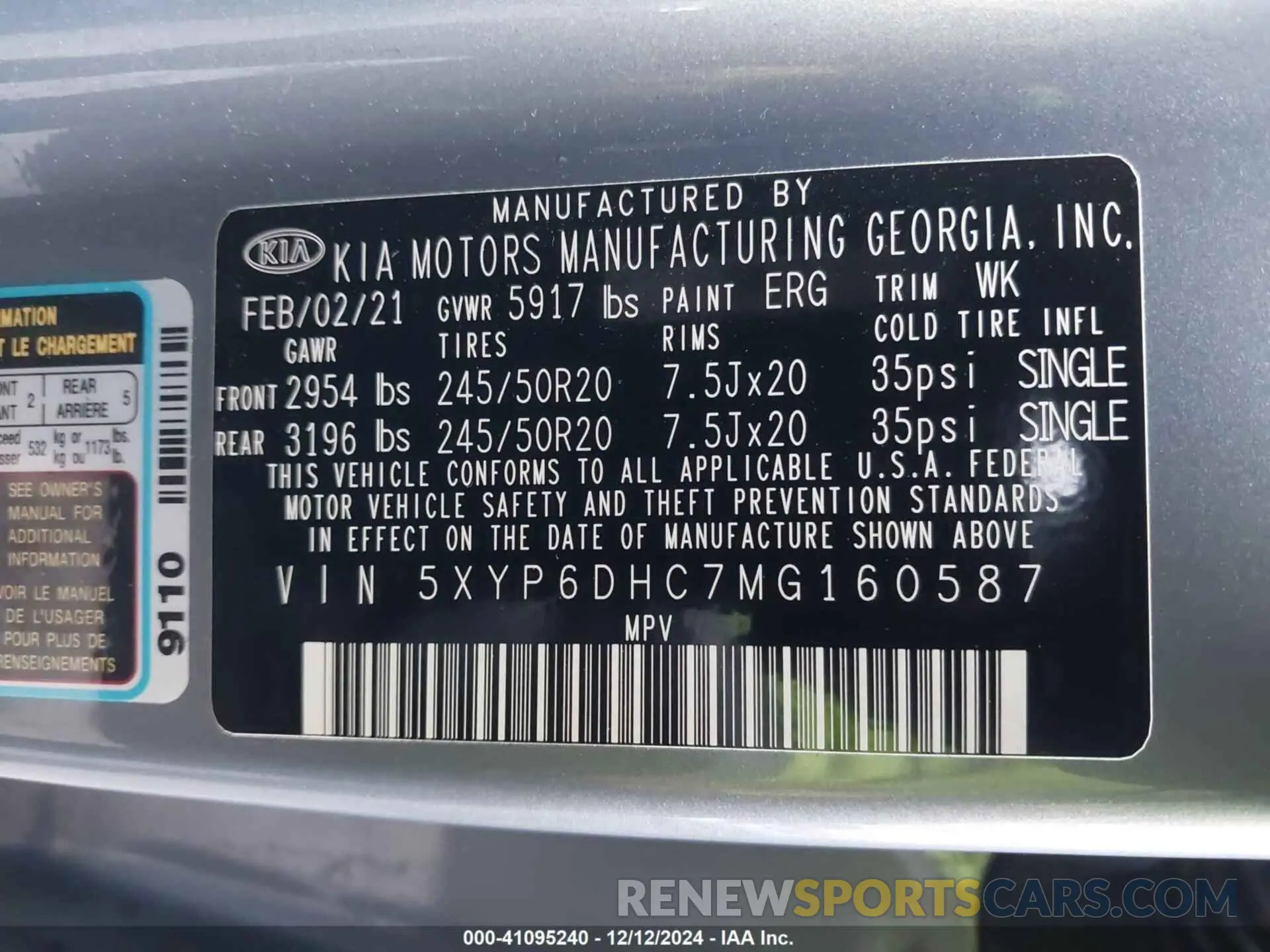 9 Photograph of a damaged car 5XYP6DHC7MG160587 KIA TELLURIDE 2021