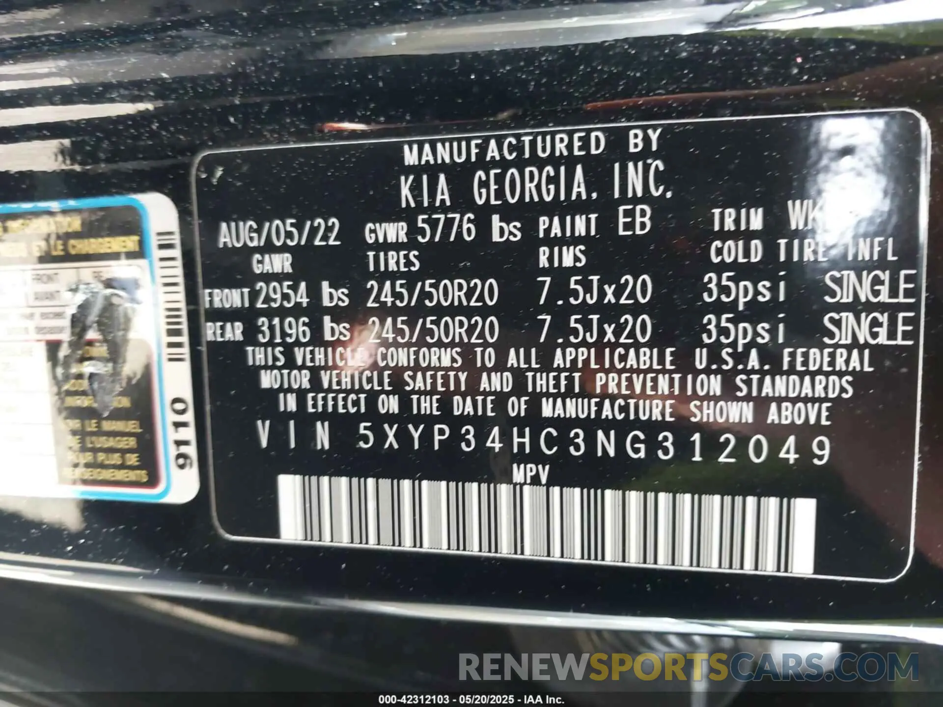 9 Photograph of a damaged car 5XYP34HC3NG312049 KIA TELLURIDE 2022