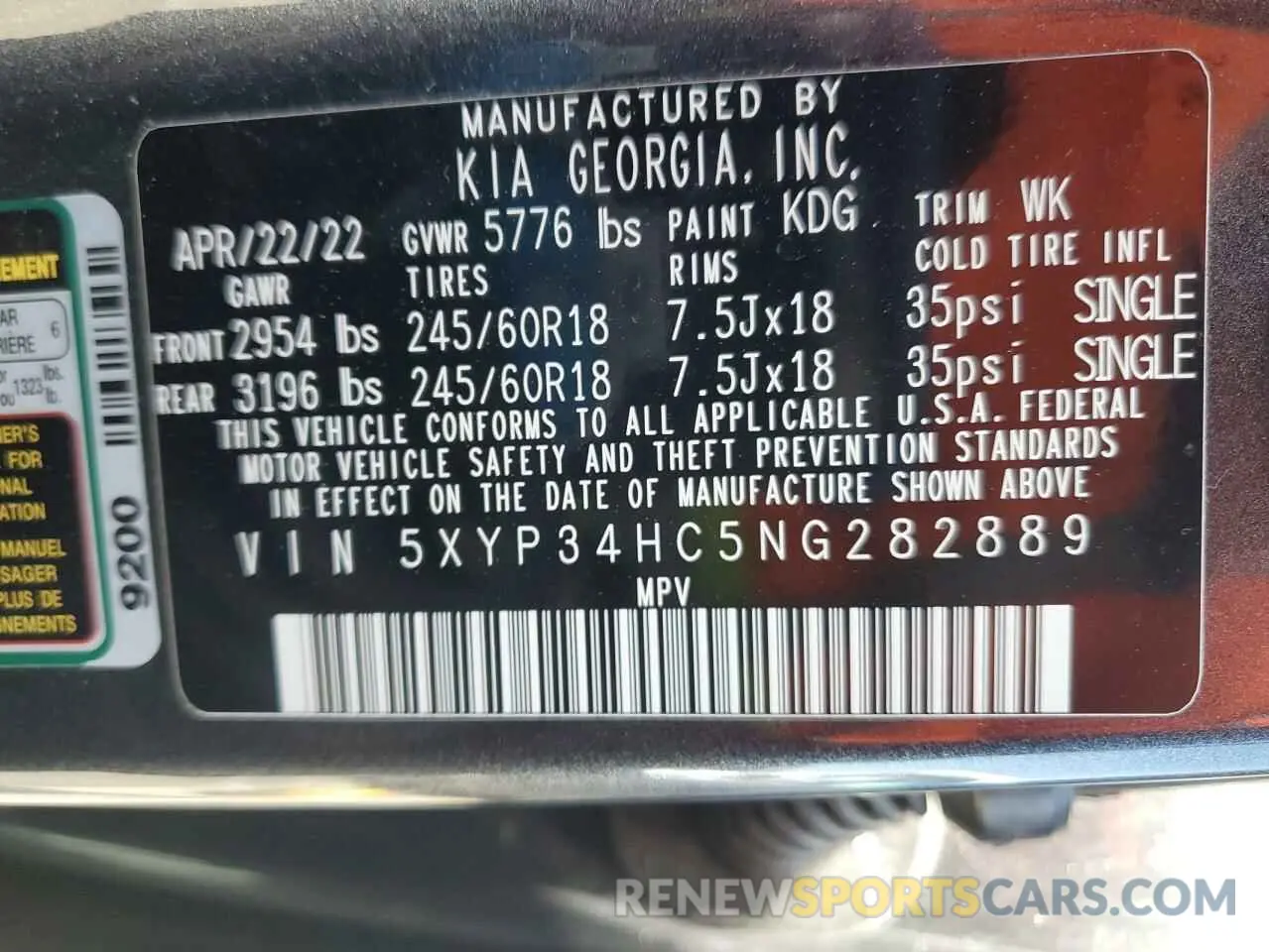 13 Photograph of a damaged car 5XYP34HC5NG282889 KIA TELLURIDE 2022