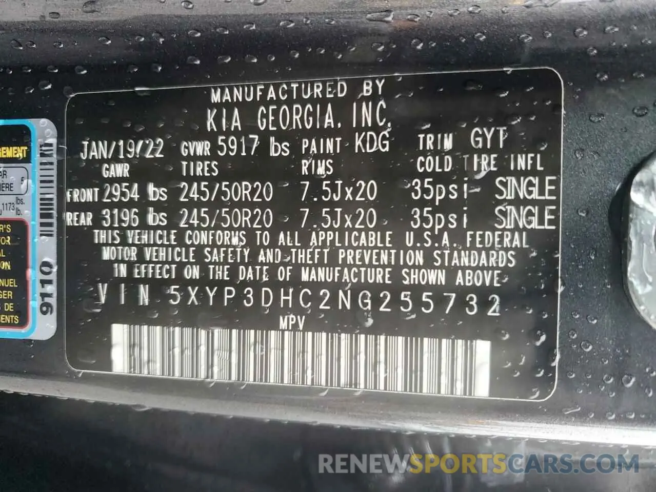 15 Photograph of a damaged car 5XYP3DHC2NG255732 KIA TELLURIDE 2022
