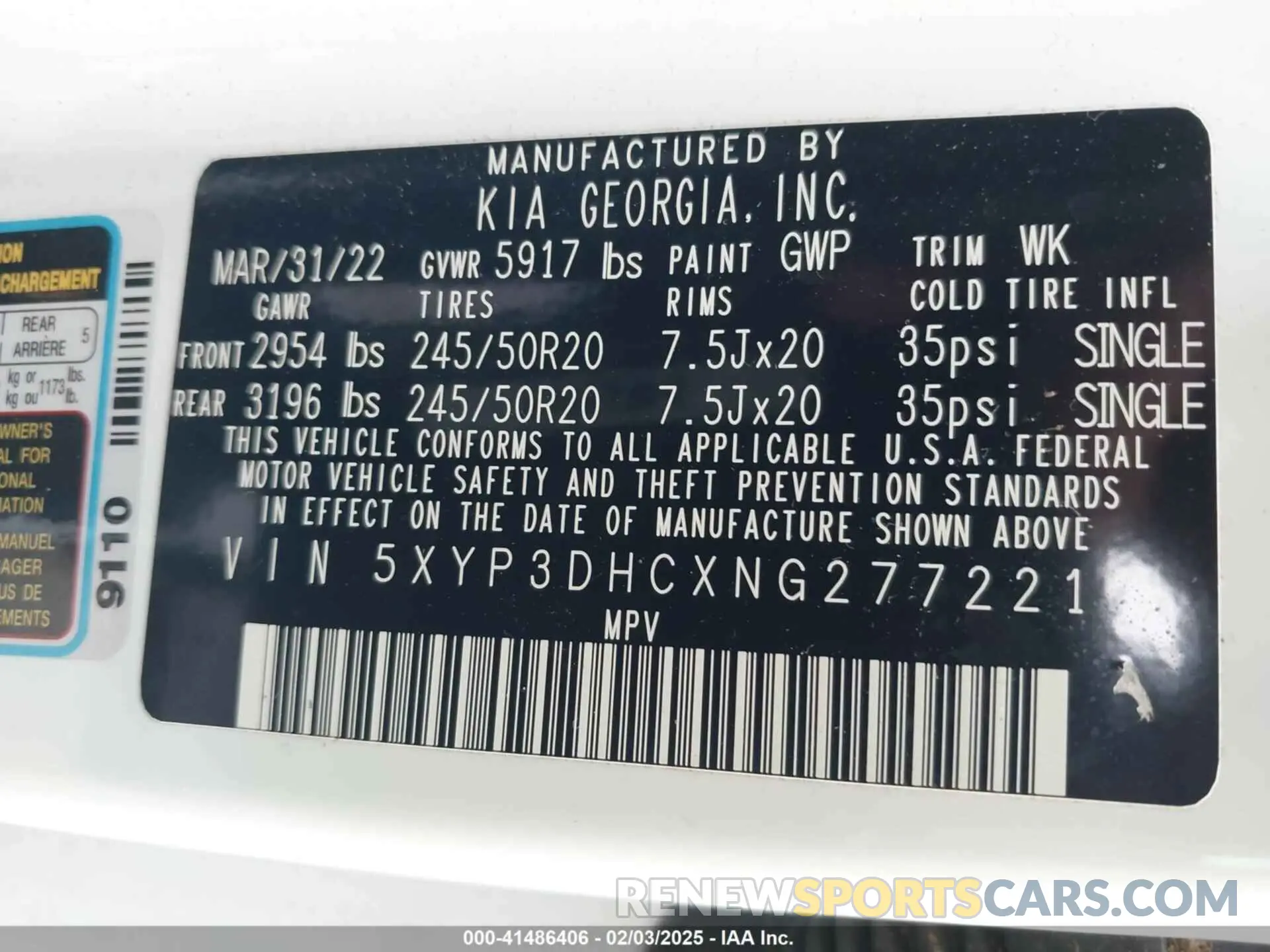 9 Photograph of a damaged car 5XYP3DHCXNG277221 KIA TELLURIDE 2022