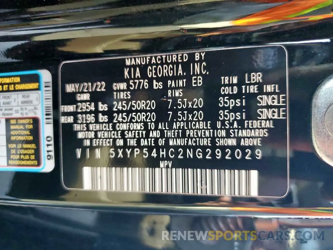 14 Photograph of a damaged car 5XYP54HC2NG292029 KIA TELLURIDE 2022
