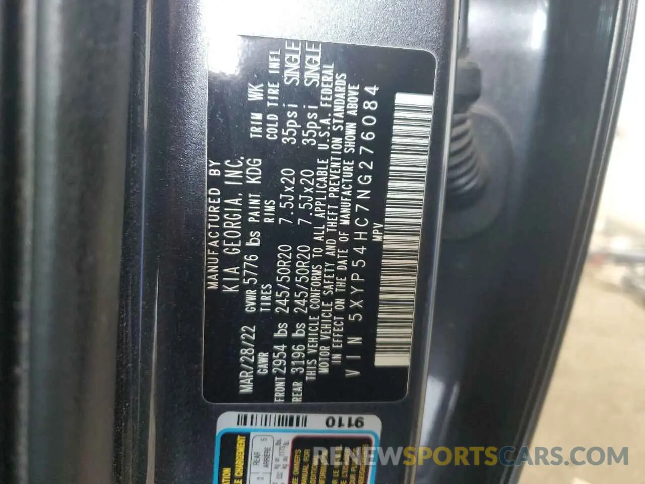14 Photograph of a damaged car 5XYP54HC7NG276084 KIA TELLURIDE 2022