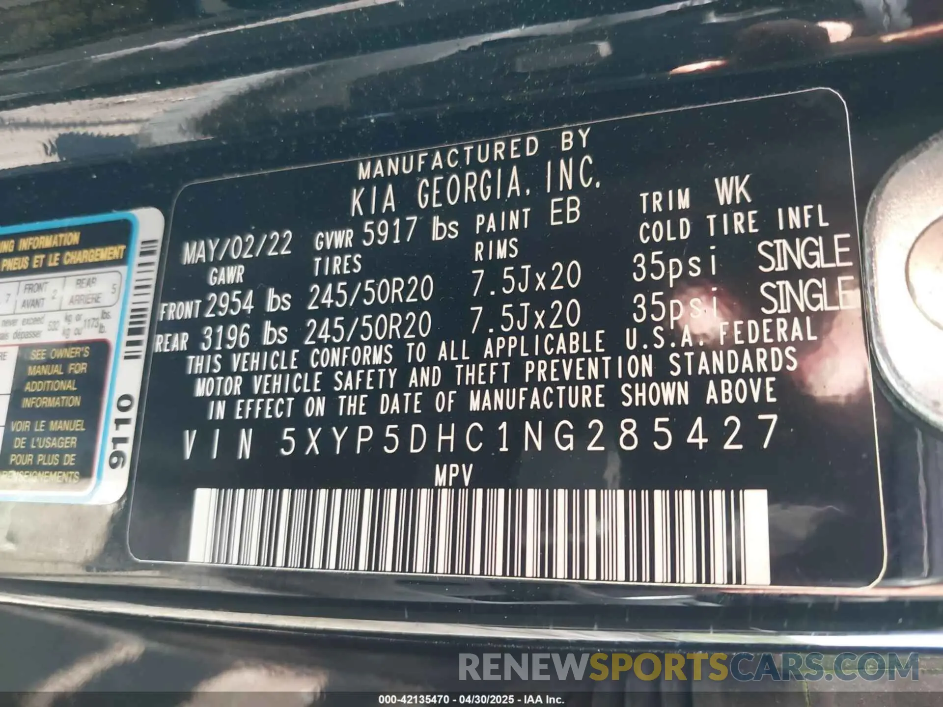 9 Photograph of a damaged car 5XYP5DHC1NG285427 KIA TELLURIDE 2022