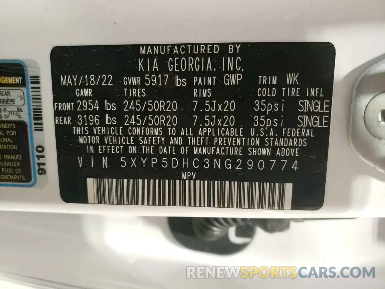 13 Photograph of a damaged car 5XYP5DHC3NG290774 KIA TELLURIDE 2022