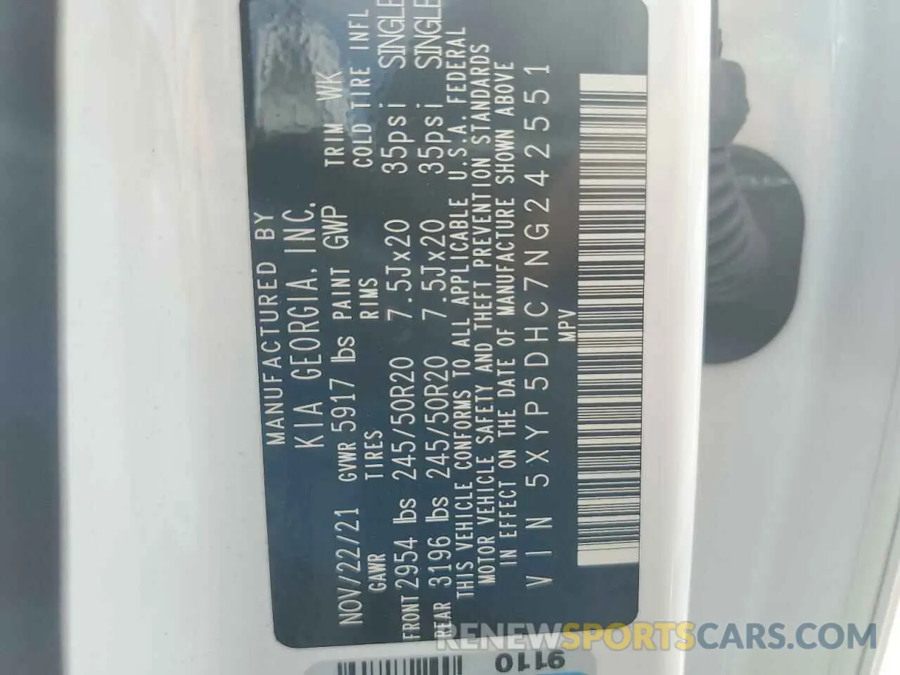 12 Photograph of a damaged car 5XYP5DHC7NG242551 KIA TELLURIDE 2022