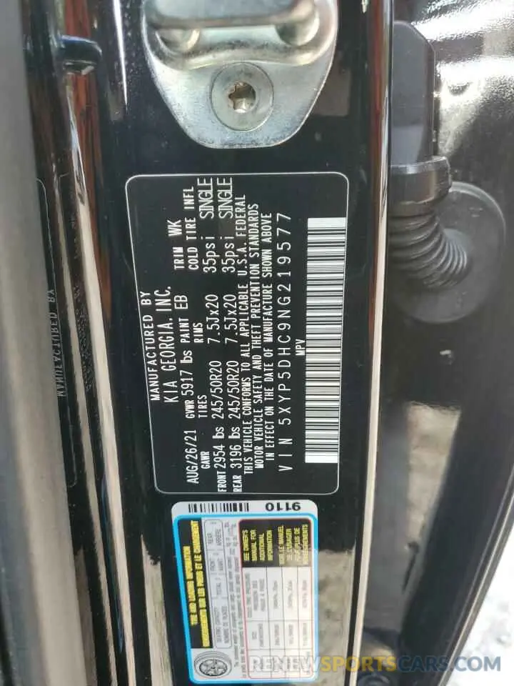 13 Photograph of a damaged car 5XYP5DHC9NG219577 KIA TELLURIDE 2022