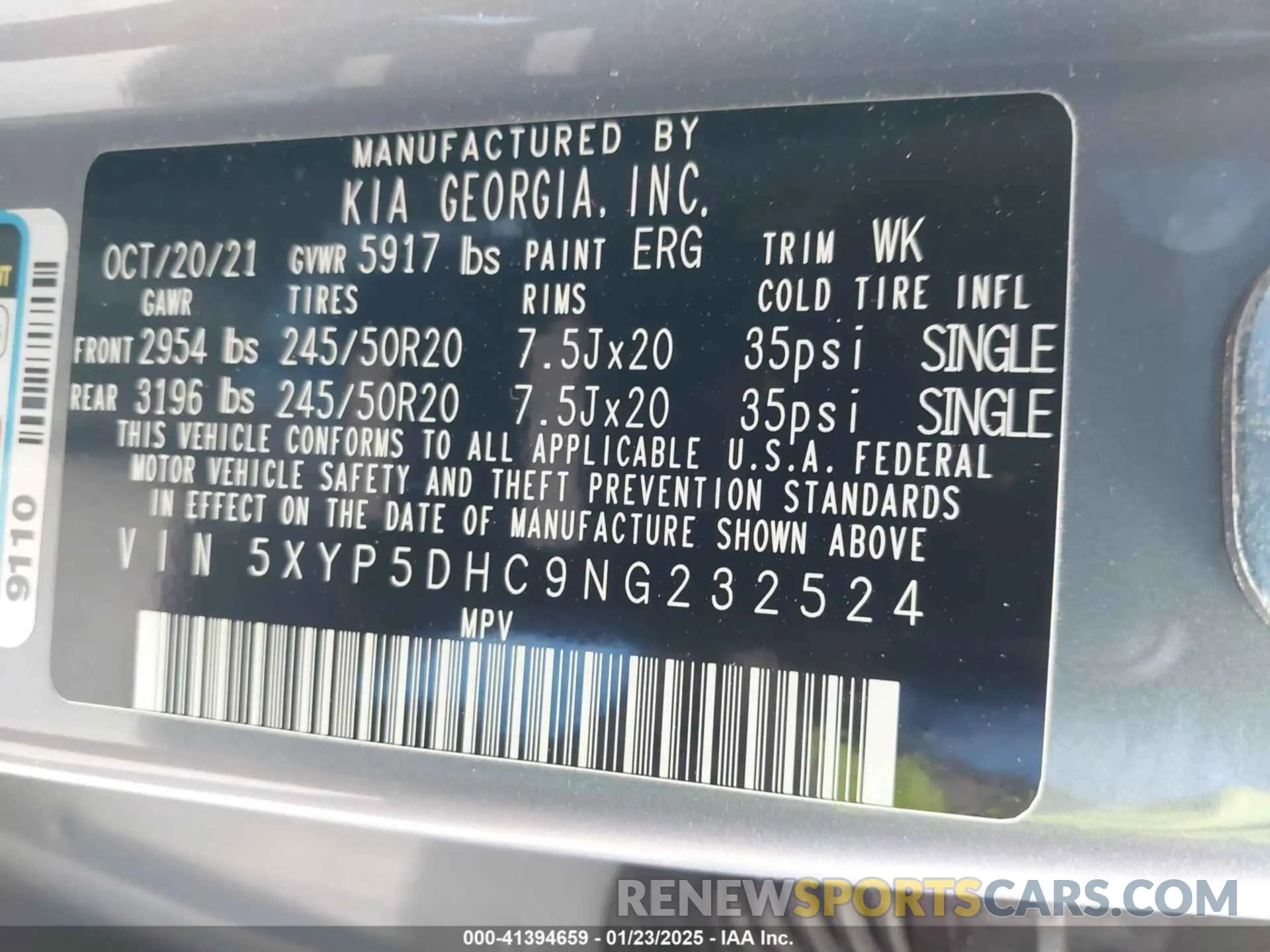 9 Photograph of a damaged car 5XYP5DHC9NG232524 KIA TELLURIDE 2022
