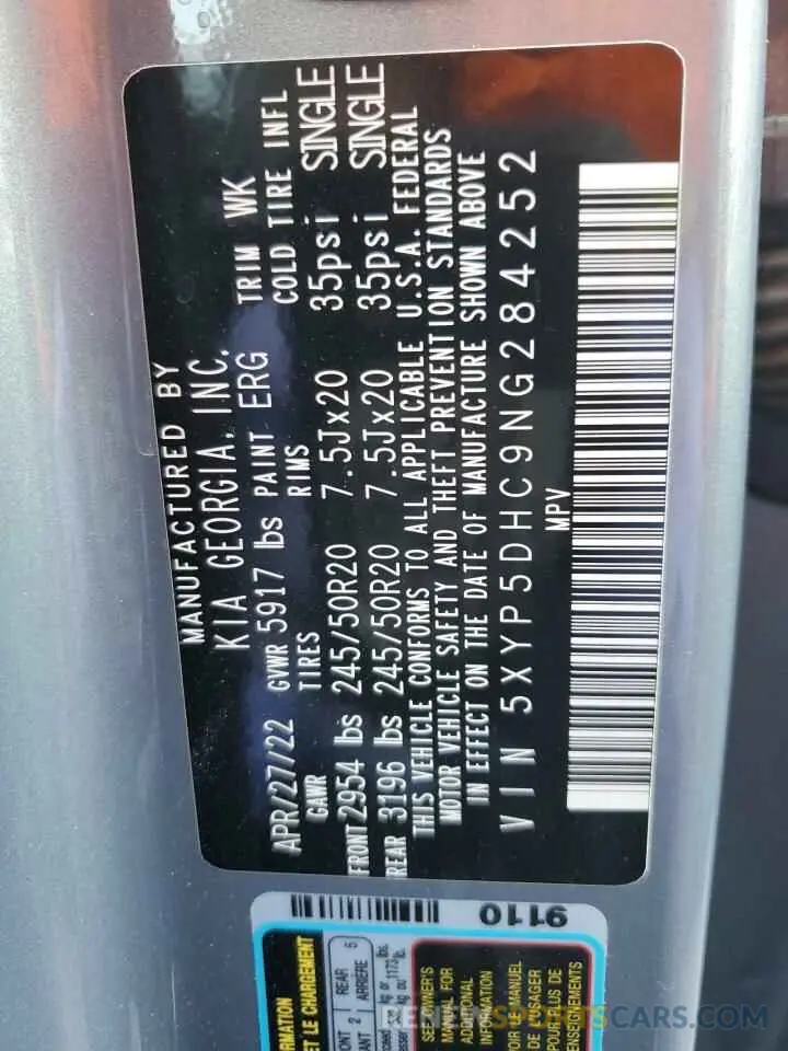 13 Photograph of a damaged car 5XYP5DHC9NG284252 KIA TELLURIDE 2022