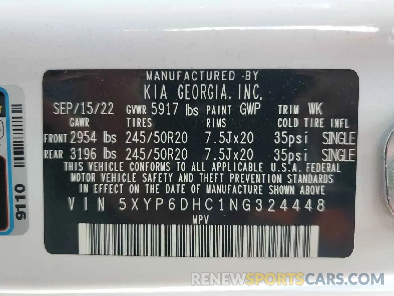 15 Photograph of a damaged car 5XYP6DHC1NG324448 KIA TELLURIDE 2022