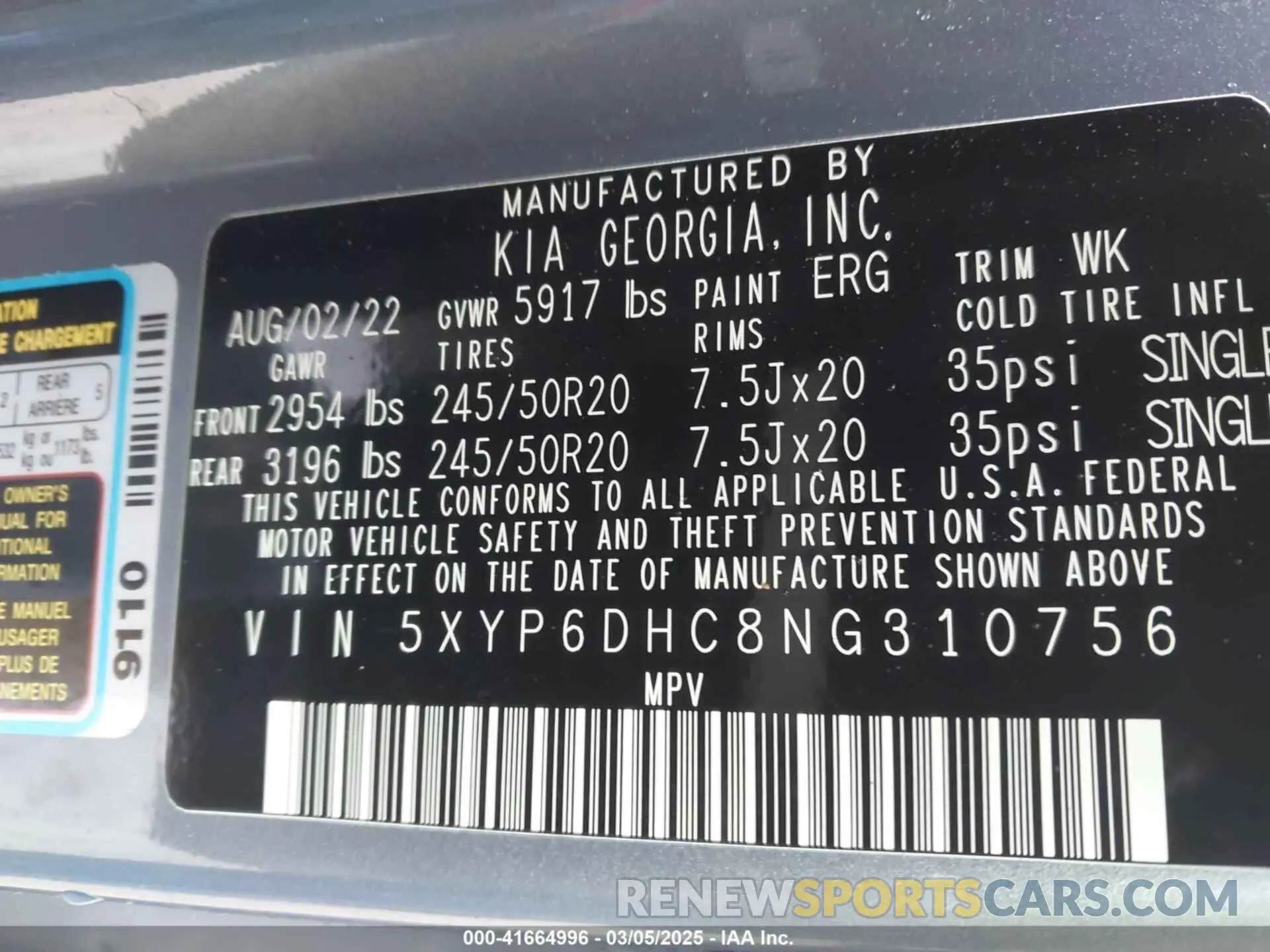 9 Photograph of a damaged car 5XYP6DHC8NG310756 KIA TELLURIDE 2022