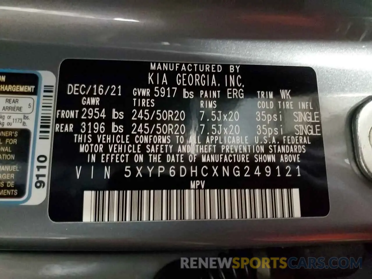 14 Photograph of a damaged car 5XYP6DHCXNG249121 KIA TELLURIDE 2022
