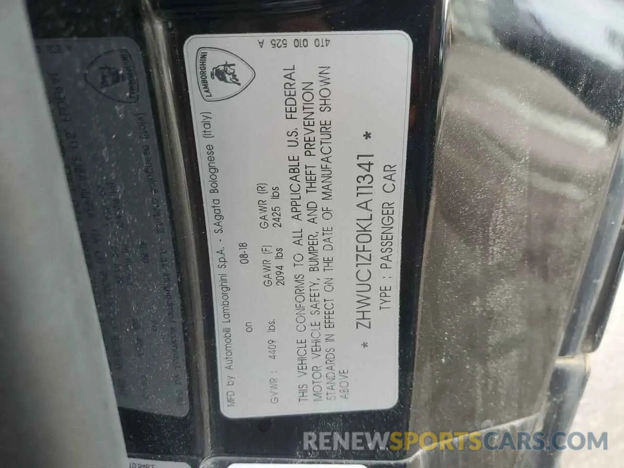 13 Photograph of a damaged car ZHWUC1ZF0KLA11341 LAMBORGHINI ALL MODELS 2019