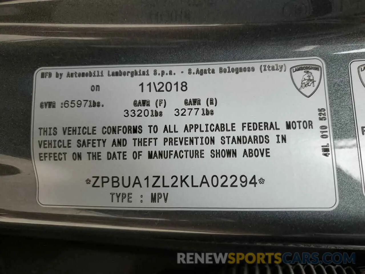 13 Photograph of a damaged car ZPBUA1ZL2KLA02294 LAMBORGHINI ALL MODELS 2019